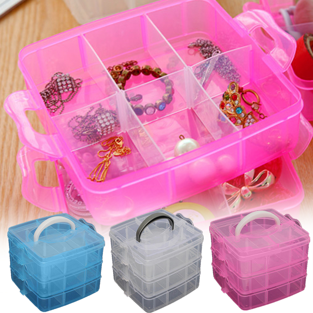 LINASHI 3-Layer Stackable Craft Organizer Box Small Storage Container Case  for Beads, Crafts, Jewelry, Fishing Tackle